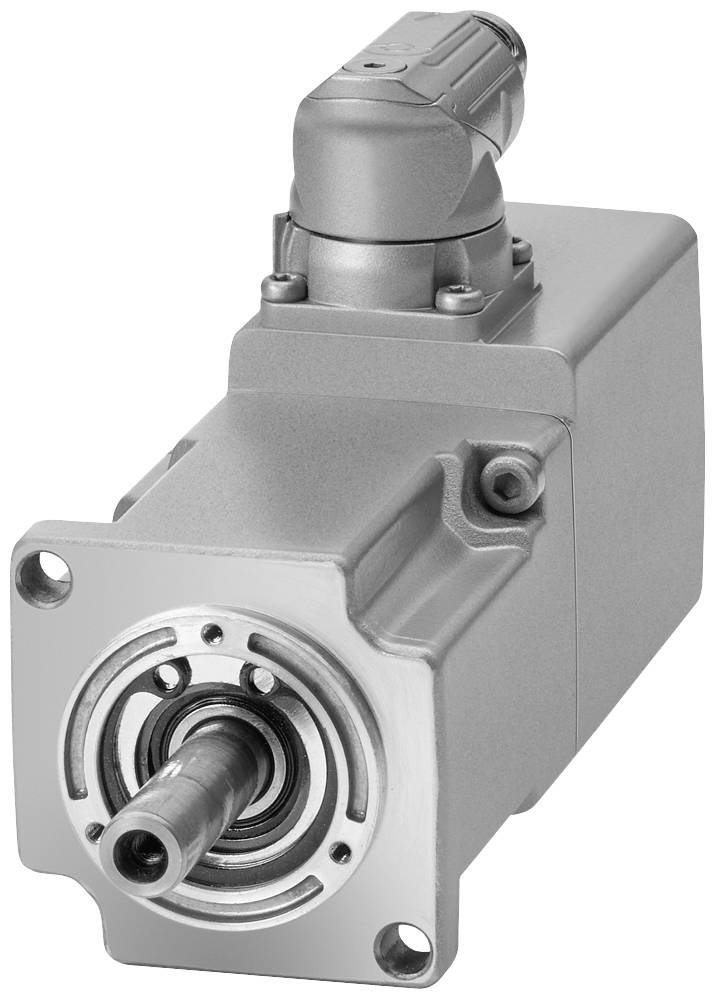 Ein silberner Elektromotor mit einer hervorstehenden Welle, platziert vor einem neutralen Hintergrund.