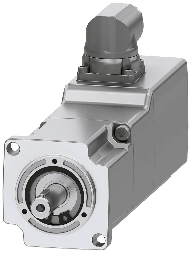 Ein silberner Elektromotor mit rechteckigem Gehäuse und angeschlossenem Kabel, geeignet für industrielle Anwendungen.
