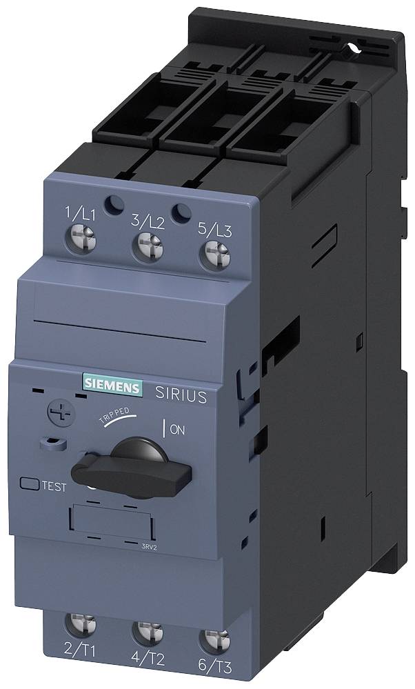 'Siemens Sirius' Motorschutzschalter, drehbarer Schalter, blaue Frontplatte, geeignet für industrielle Anwendungen und Schalttafeln.