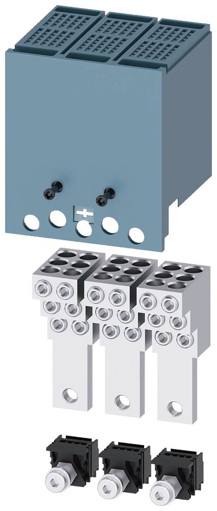 'Schneider Electric' Sicherungskasten in Blau und Silber mit mehreren Anschlüssen und isolierten Klemmen zur elektrischen Verteilung.