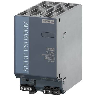 'Netzteilmodell SITOP PSU200M von Siemens, DC 24V/5A. Details: 6EP1333-3BA10, kompatibel mit DIN-Schiene, robustes Gehäuse.'