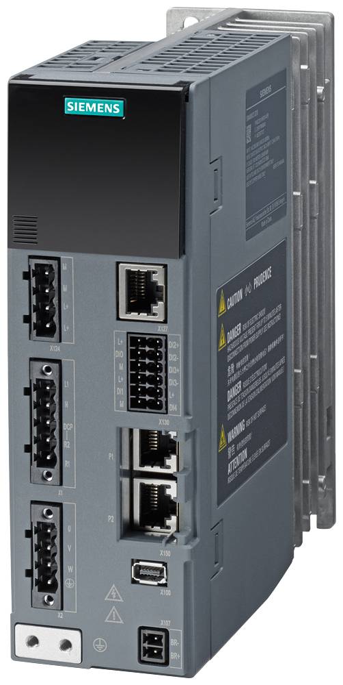 Siemens Simotics Niederspannungs-Servoantrieb mit Anschlüssen und Kühlrippen, geeignet für industrielle Anwendungen.