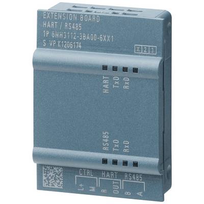 Ein blaues Erweiterungsmodul mit der Aufschrift 'EXTENSION BOARD HART/RS485'. Es zeigt mehrere Anschlüsse und technische Spezifikationen.