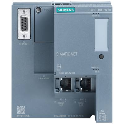 'Siemens SIMATIC NET Modul' mit zwei Ethernet-Anschlüssen und Profibus-Anschluss, geeignet für industrielle Netzwerkverbindungen.