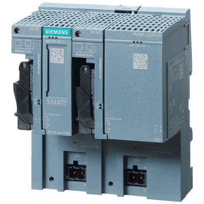 Ein graues Siemens SIMATIC Steuerungsmodul mit mehreren Steckplätzen und Anschlüssen. Text 'SIMATIC' und 'PN/MF COUPLER' auf der Vorderseite.