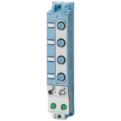 Ein blauer und silberner Industrieanschluss für elektrische Verbindungen, mit mehreren runden Steckdosen für verschiedene Kabeltypen.