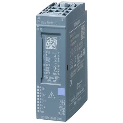 'Siemens Energy Meter CT, blaues Gehäuse, Modellnummer 6ES7134-6PA01-0BU0, zeigt Anschlussoptionen und technische Details.'