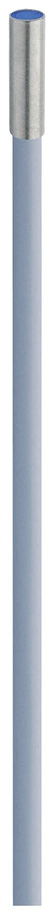 Ein hellblauer Stift mit silberner Spitze, vertikal ausgerichtet.