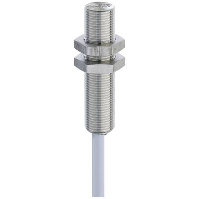 Zylindrischer, metallischer Sensor mit Schraubgewinde und Verbindungskabel. Verwendet für berührungslose Detektion in automatisierten Systemen.