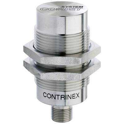 Zylindrischer Metallsensor mit Beschriftungen 'SYSTEM CONDET' oben und 'CONTRINEX' seitlich. Allgemeiner Industriedetektor.
