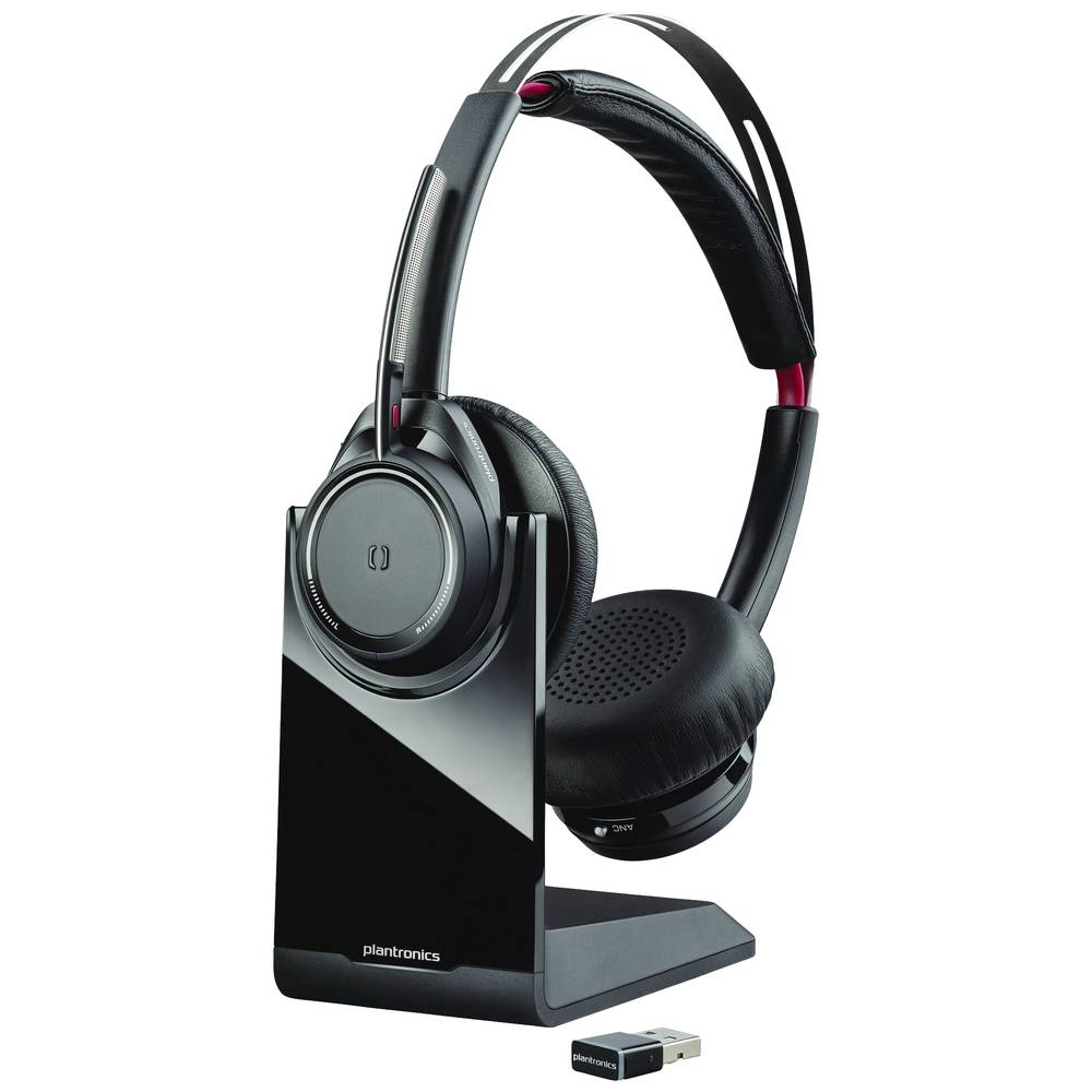 POLY Voyager Focus UC On Ear headset Computer Bluetooth Stereo Zwart Noise Cancelling Headset, Incl.