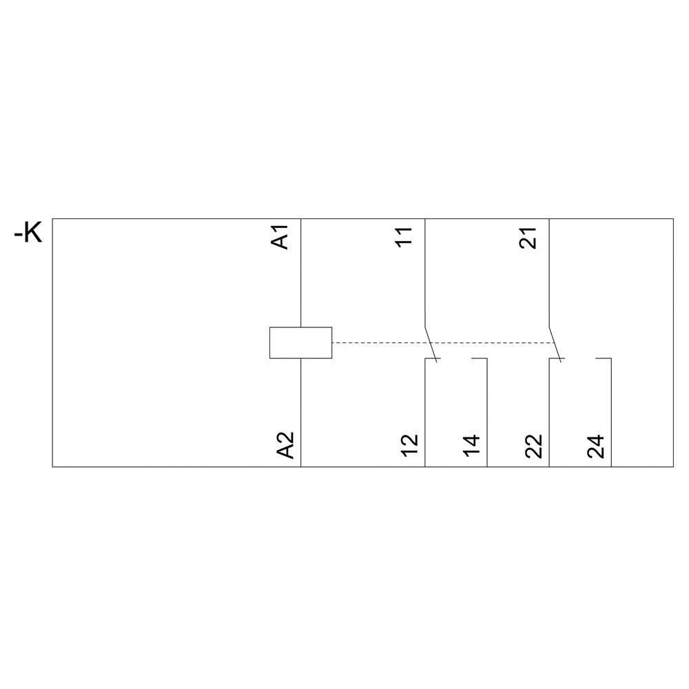 'Diagramm eines elektrischen Schaltkreises mit Kennzeichnung der Punkte A1, A2, 11, 12, 14, 21, 22, 24. Verbindungslinien vorhanden.'