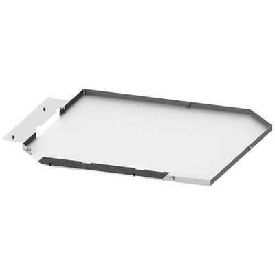 Ein rechteckiges Metalltablett mit leicht erhöhtem Rand und abgeschrägten Ecken. Oben links befindet sich eine Metallklammer.