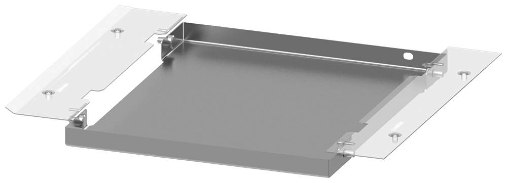 Metallverbindungselement mit zwei seitlichen Montageplatten und Schraubverschlüssen, vermutlich für Baukonstruktionen geeignet.