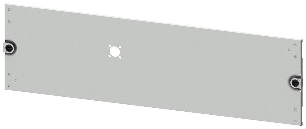Graues rechteckiges Metallblech mit Befestigungslöchern und zentralem kreisförmigen Loch, vermutlich ein Montagemodul für technische Anwendungen.