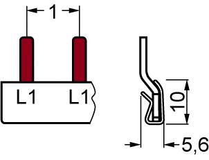 Technische Zeichnung eines Steckverbinders mit Maßen: 1 mm Stiftbreite, 5,6 mm Gesamthöhe, 10 mm Stiftabstand. L1 markiert.