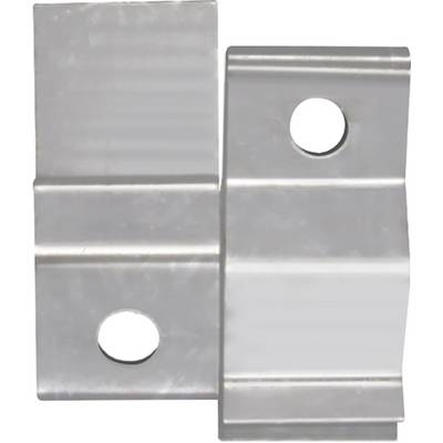 Zwei silberne Metallmontierungsbrackets mit abgerundeten Ecken und kreisförmigen Schraubenlöchern, nebeneinander auf weißem Hintergrund dargestellt.
