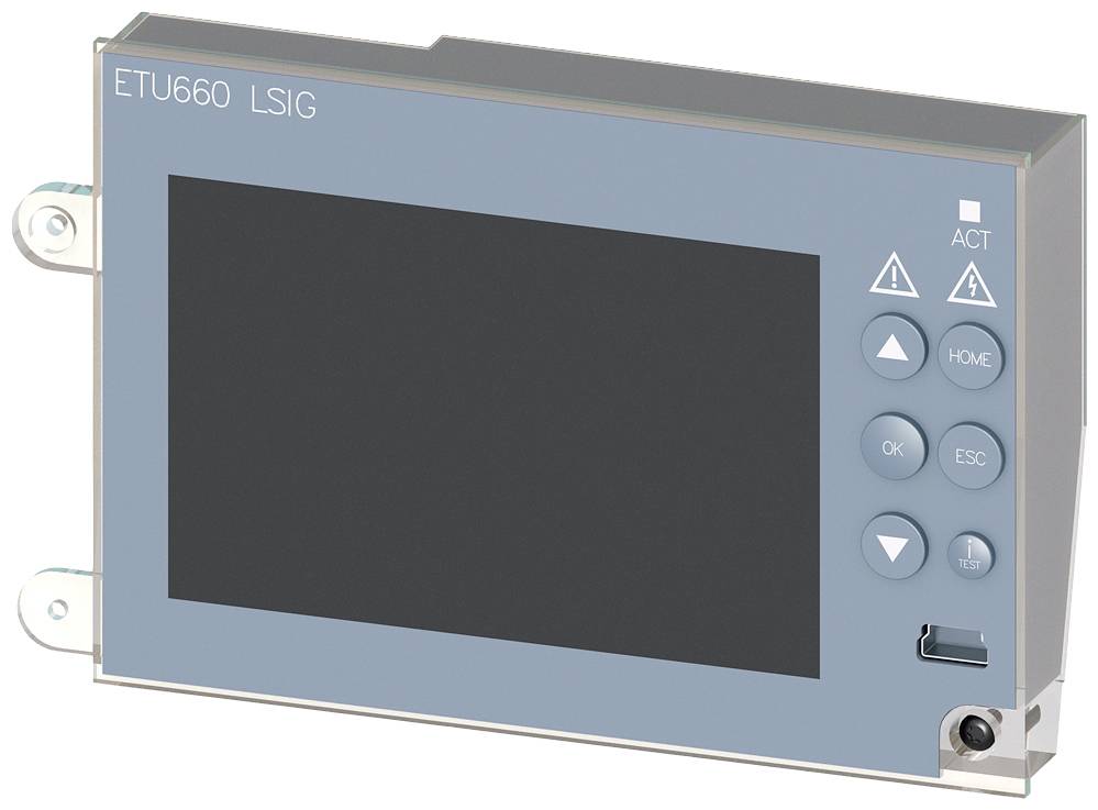 Bedienfeld mit Display; Knöpfe für Home, OK, ESC und Pfeilsymbole; Bezeichnung 'ETU660 LSIG' und Status-LED oben rechts.