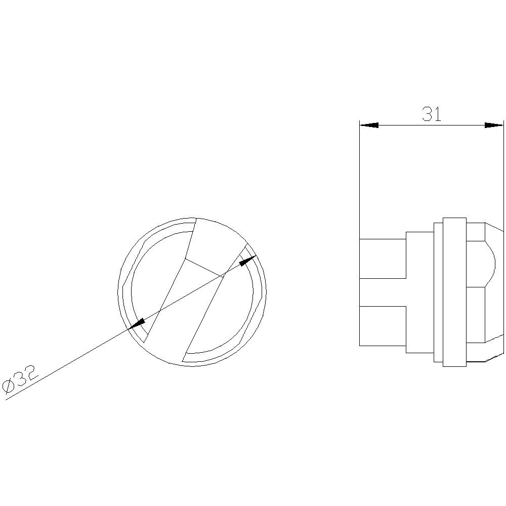 Technische Zeichnung eines zylindrischen Objekts mit seitlicher Ansicht. Durchmesser 32 mm, Länge 31 mm.