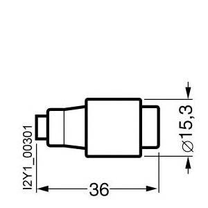 Diagramm eines zylindrischen Werkstücks mit Maßen: Länge 36 mm, Durchmesser 15,3 mm. Modellnummer: I2Y1_00301.