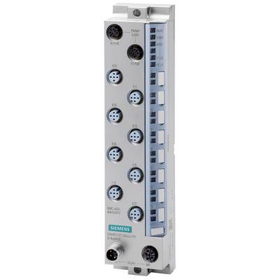 'SIEMENS SIMATIC ET 200eco PN'-Modul mit mehreren Rundsteckverbindungen und blauen LED-Anzeigen zur Steuerung in industriellen Anwendungen.