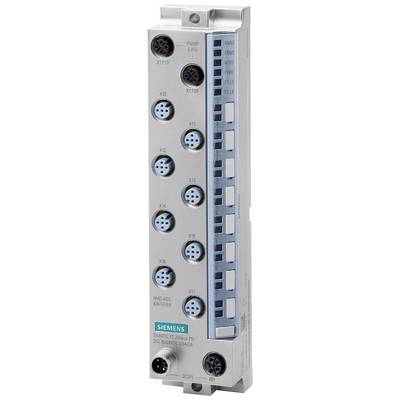 Ein Siemens Simatic ET 200pro Modul, vertikal angeordnet, mit mehreren Anschlussbuchsen und LEDs an der Vorderseite, verwendet zur Verbindung und Steuerung in industriellen Anwendungen.