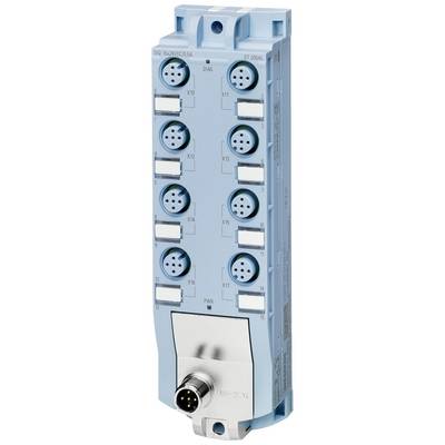 Ein blaues, rechteckiges elektrisches Modul mit mehreren Anschlüssen, etikettiert mit X1 bis X16, dient der industriellen Automation.