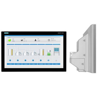 Industrie-HMI-Bildschirm zeigt eine Prozessübersicht mit fünf Tanks und zugehörigen Statusanzeigen unter Verwendung von Symbolen und Grafiken.
