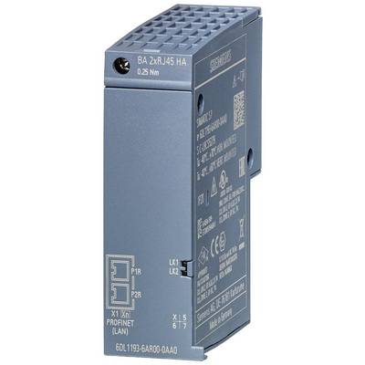 Ein blaues elektronisches Gerät von Siemens für die industrielle Automatisierung mit zwei Ethernet-Anschlüssen und spezifischen Modellnummern.