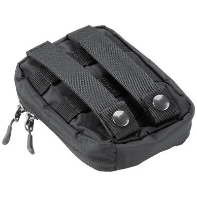 Schwarze, rechteckige Tasche mit Reißverschluss und zwei Tragegurten auf der Rückseite. Sie ist kompakt und wirkt robust.
