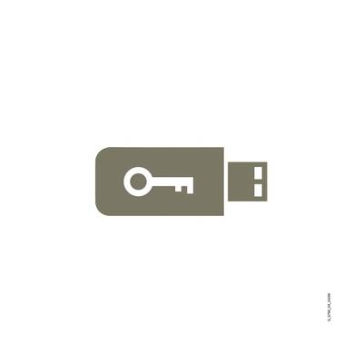 Ein USB-Stick mit einem Schlüsselsymbol darauf, symbolisiert Datensicherheit oder verschlüsselten Speicher.