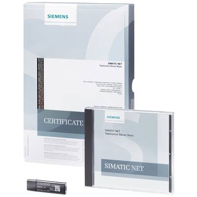 Siemens SIMATIC NET TeleControl Server Basic Software-Produktverpackung, bestehend aus einer Box, einem Zertifikat und einer CD-Hülle.