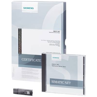 'SIEMENS SIMATIC NET TeleControl Server Basic' Software-Verpackung und USB-Dongle für Industrieanwendungen.