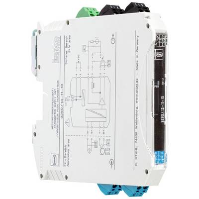 Ein weißes Elektromodul mit technischen Zeichnungen und Spezifikationen auf der Vorderseite, umgeben von farbigen Anschlussblöcken.