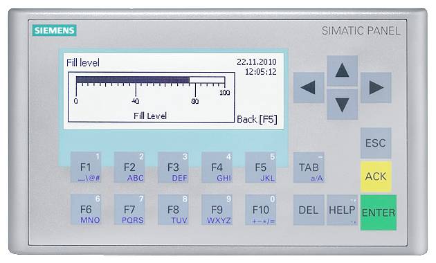 Ein Bedienfeld von Siemens mit Tasten und einem Display, das den Füllstand anzeigt. Datum: 22.11.2010, Uhrzeit: 12:05:12.
