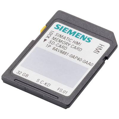 Eine Siemens SIMATIC HMI Speicherkarte mit 32 GB Kapazität. Geeignet für industrielle Anwendungen und gespeichert in einem kleinen, rechteckigen Format.