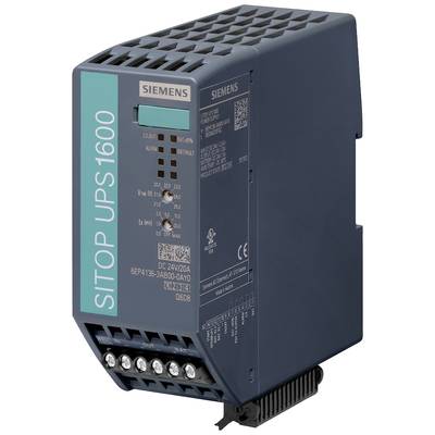 Ein dunkelblaues Siemens SITOP UPS1600 Gerät zur unterbrechungsfreien Stromversorgung, mit LED-Anzeigen und Anschlussklemmen.