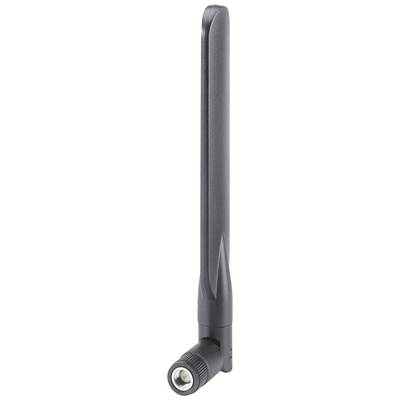 Schwarze WLAN-Antenne mit rechteckigem, drehbarem Design und Metallanschluss an der Basis. Geeignet zur Signalverbesserung.