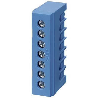 Blaues elektrisches Steckverbindungselement mit sieben silbernen Schraubklemmen, vertikal angeordnet.