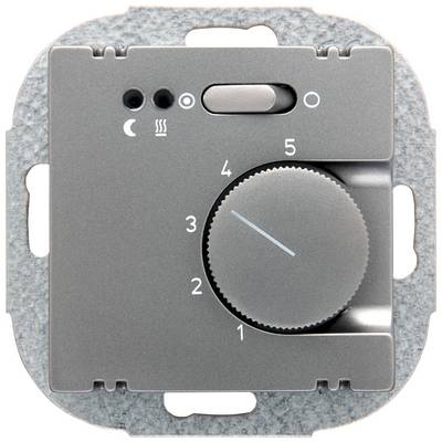 Ein Thermostat mit Drehknopf, markiert von 1 bis 5. Oben links Symbole für Nacht- und Heizungseinstellungen. Schiebeschalter oben.