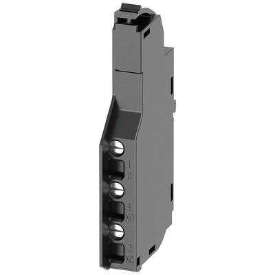 Ein schwarzes Plastikteil mit vier offenen Anschlussklemmen, beschriftet mit '1 C', '2 NC', '3 NO', vertikale Anordnung. Technisches Bauteil.