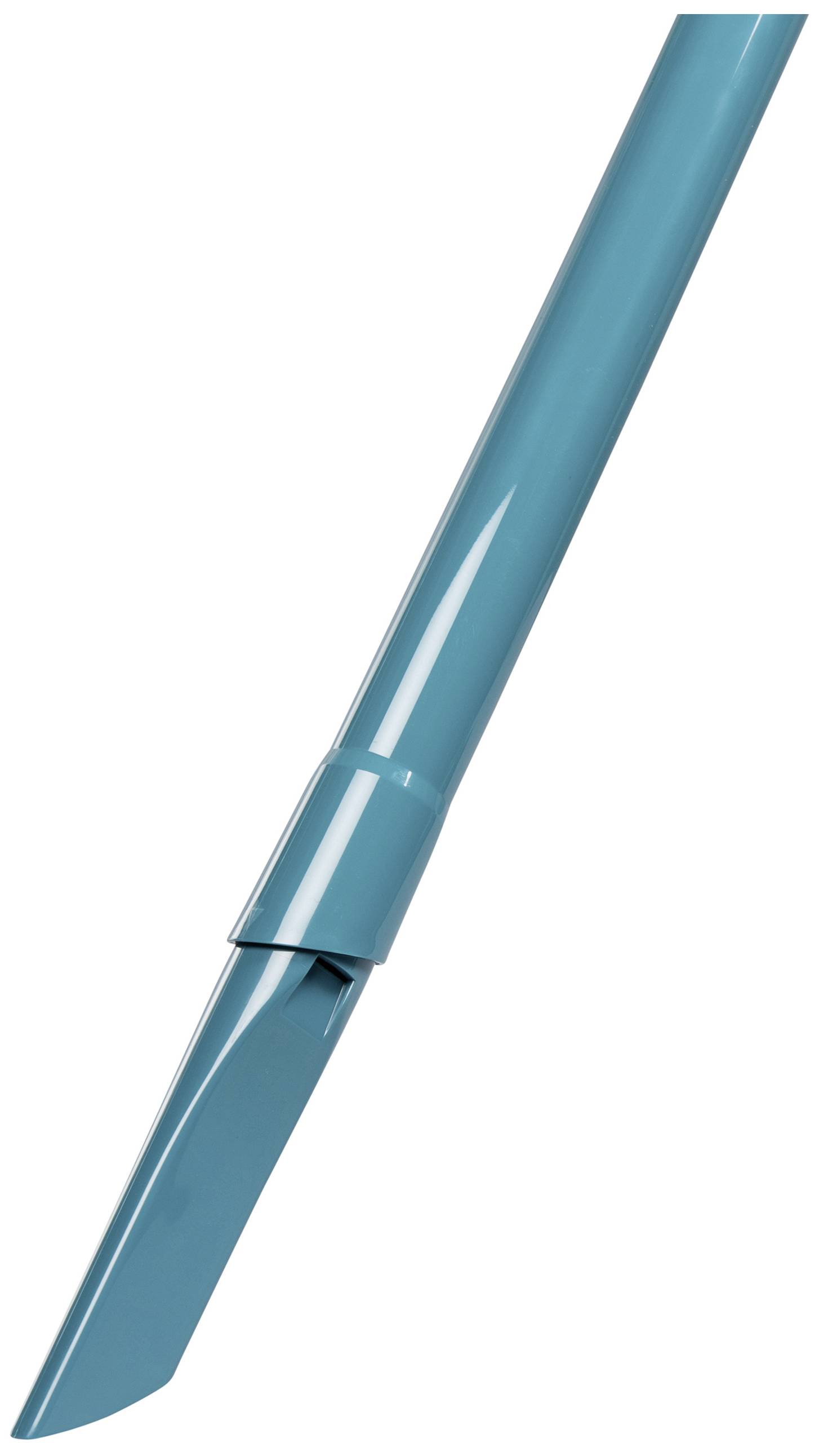 Blauer Kunststoffstab mit schräg geschnittener Spitze. 