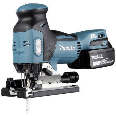 Akku-Stichsäge, blau-schwarz, mit Makita-Logo. Zeigt einen leistungsstarken, tragbaren Elektrowerkzeug-Akkubohrschrauber.