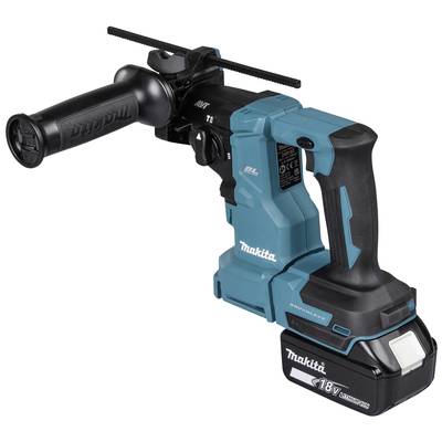 Ein kabelloser Makita-Bohrhammer mit 18V-Akku, ergonomischem Griff und Zusatzhandgriff für präzises Bohren und Meißeln.
