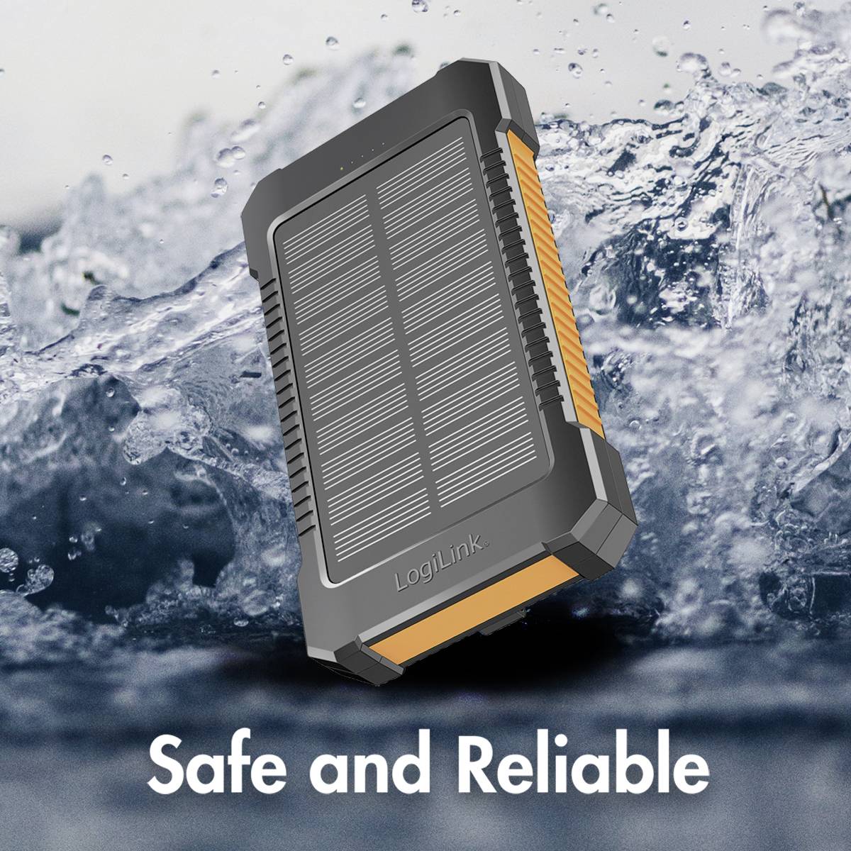 LogiLink Solar-Powerbank 8000 mAh, Taschenlampe, 2x USB-A, orange-schwarz-16