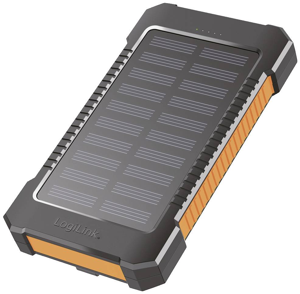 LogiLink Solar-Powerbank 8000 mAh, Taschenlampe, 2x USB-A, orange-schwarz-0