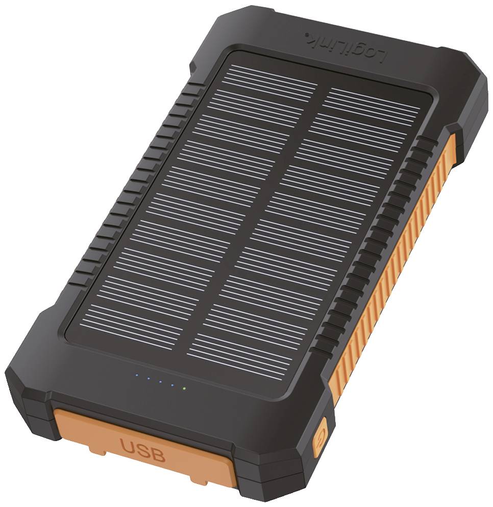 LogiLink Solar-Powerbank 8000 mAh, Taschenlampe, 2x USB-A, orange-schwarz-2