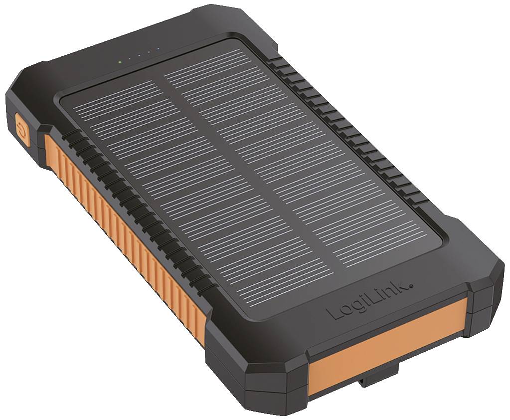 LogiLink Solar-Powerbank 8000 mAh, Taschenlampe, 2x USB-A, orange-schwarz-5