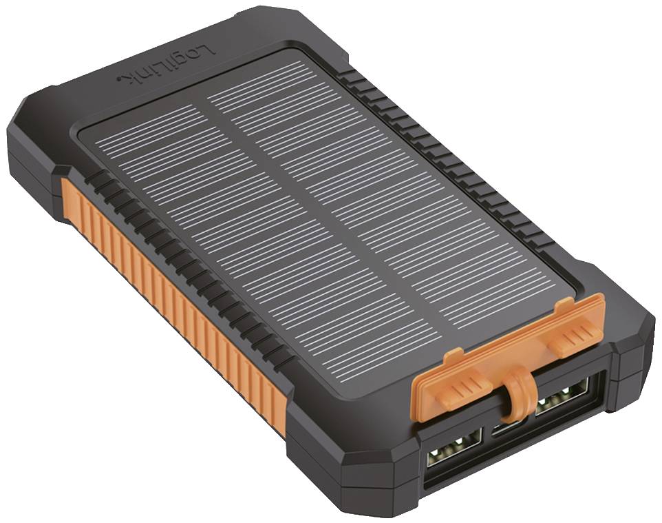 LogiLink Solar-Powerbank 8000 mAh, Taschenlampe, 2x USB-A, orange-schwarz-6
