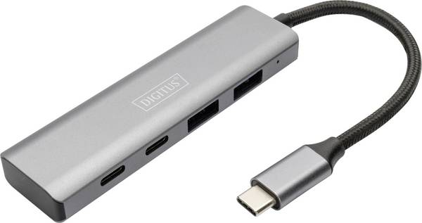 Digitus DA-70245 USB-Hub 4 Port USB-A USB 3.2 Gen2 10 GBit/s mit Aluminiumgehäuse Dunkelgrau DA-70245